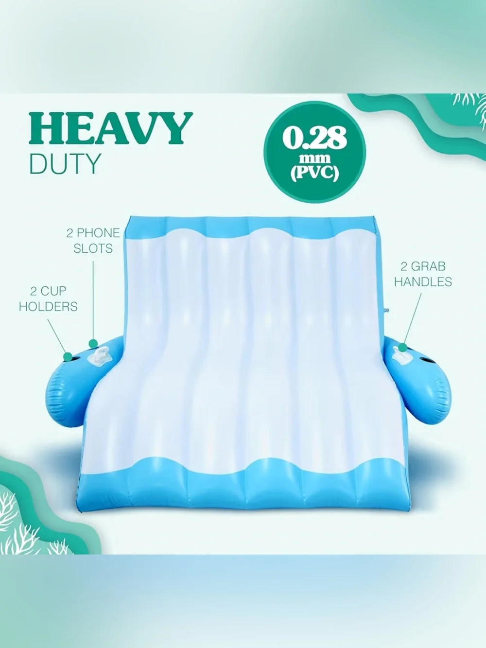 NIB- Inflatable Blue & White Double Lounge Pool Float. 350 weight limit.